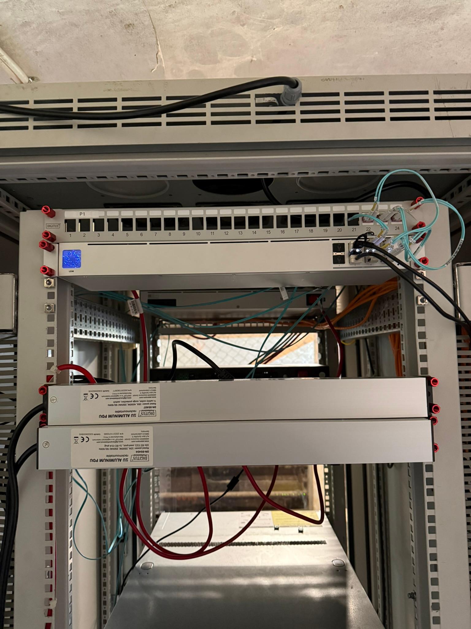 Server rack rear view with ToR (Top-of-Rack) switch