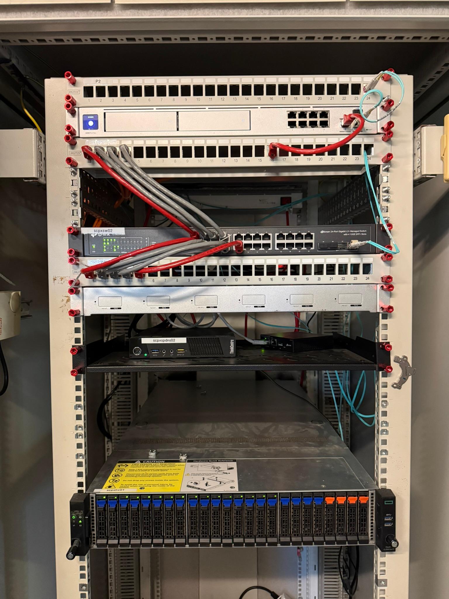 Server rack front view with PoE switches